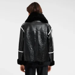 New Longchamp Blouson En Cuir De Mouton Double Face Noir