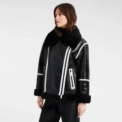 New Longchamp Blouson En Cuir De Mouton Double Face Noir