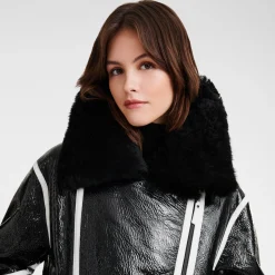 New Longchamp Blouson En Cuir De Mouton Double Face Noir