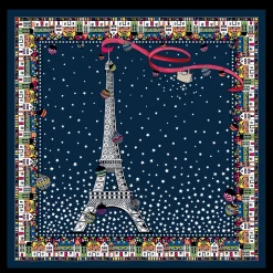 New Longchamp Carré De Soie 50 Tour Eiffel Noël Marine
