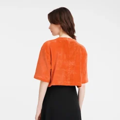 Hot Longchamp Crop Top En Cuir Orange