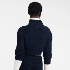 Hot Longchamp Gilet Court Col Zippé Marine