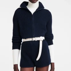 Hot Longchamp Gilet Court Col Zippé Marine