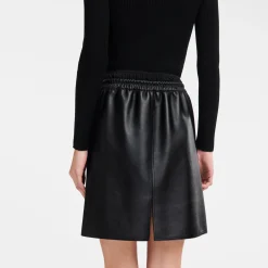 Sale Longchamp Jupe En Cuir Avec Empiècement à La Ceinture Noir
