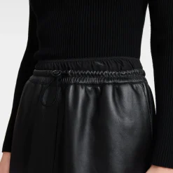 Sale Longchamp Jupe En Cuir Avec Empiècement à La Ceinture Noir