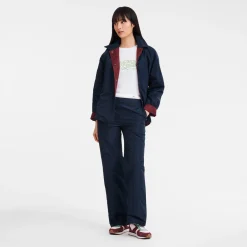 Sale Longchamp Pantalon Droit Avec Empiècement Marine