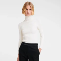 Sale Longchamp Pull Ajusté Col Cheminée Ecru