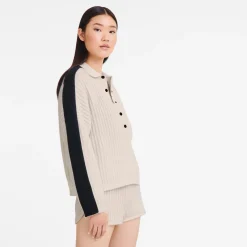 Hot Longchamp Pull Col Polo Ecru