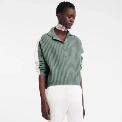 Discount Longchamp Pull Col Polo Céladon