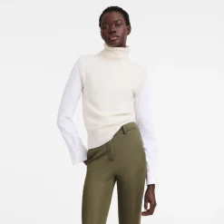 Sale Longchamp Pull Sans Manche Col Cheminée Ecru