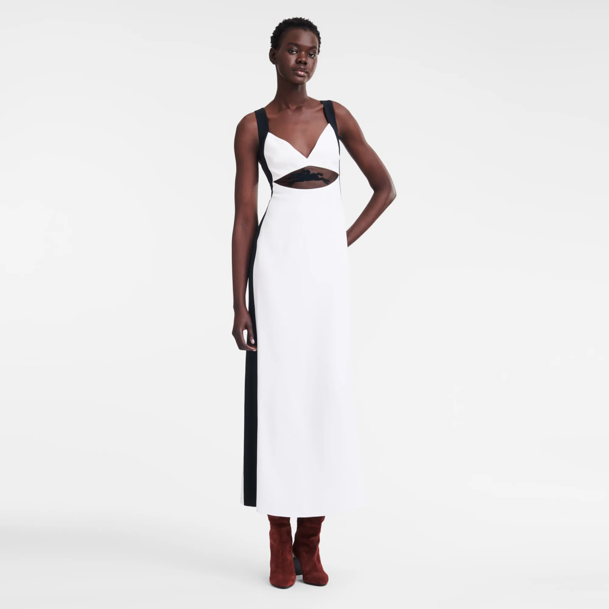 Online Longchamp Robe Longue Avec Empiècement Signature Blanc/Noir
