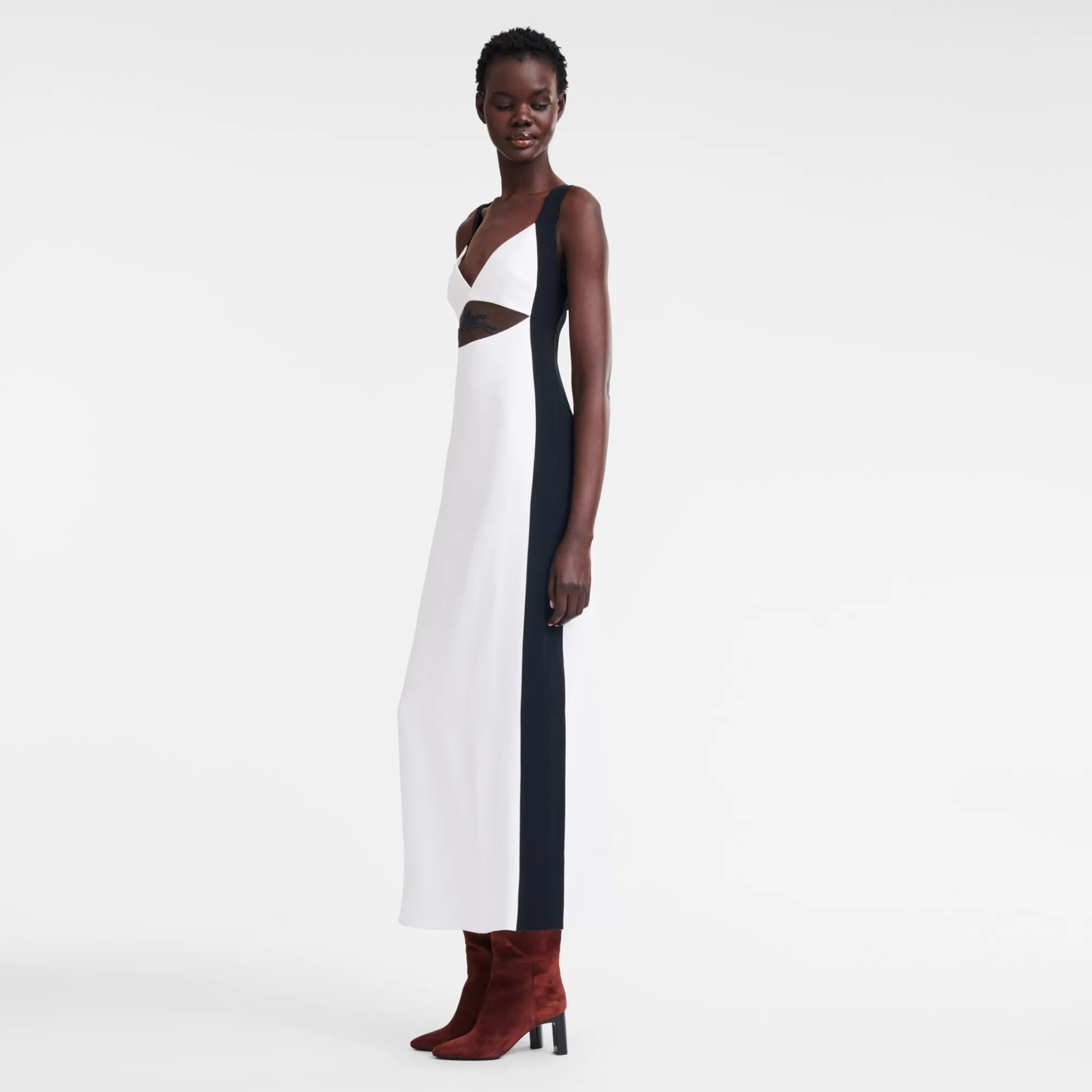 Online Longchamp Robe Longue Avec Empiècement Signature Blanc/Noir
