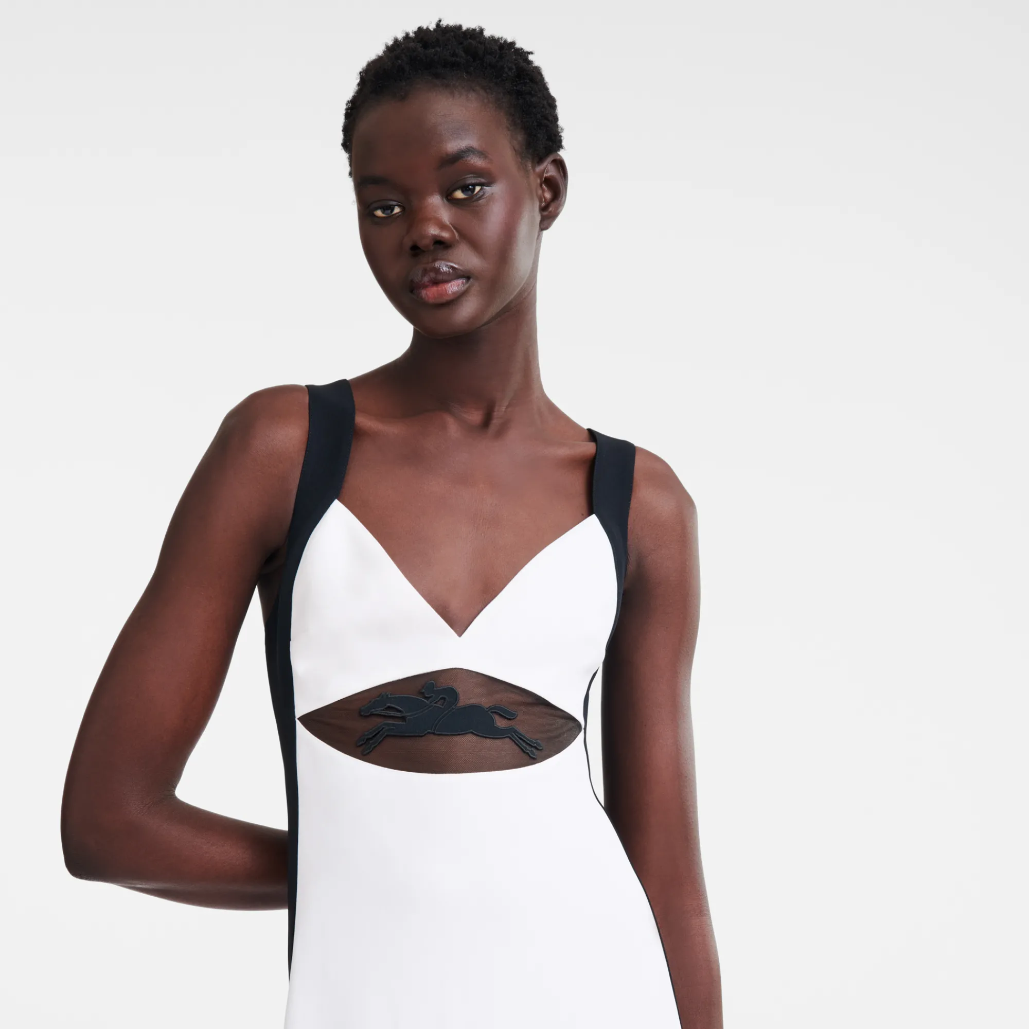 Online Longchamp Robe Longue Avec Empiècement Signature Blanc/Noir