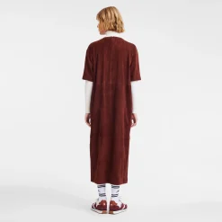 New Longchamp Robe Longue En Cuir Bordeaux