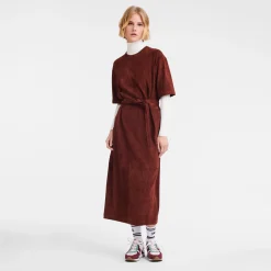 New Longchamp Robe Longue En Cuir Bordeaux