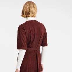 New Longchamp Robe Longue En Cuir Bordeaux