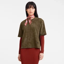 Hot Longchamp Tee-shirt En Cuir Kaki