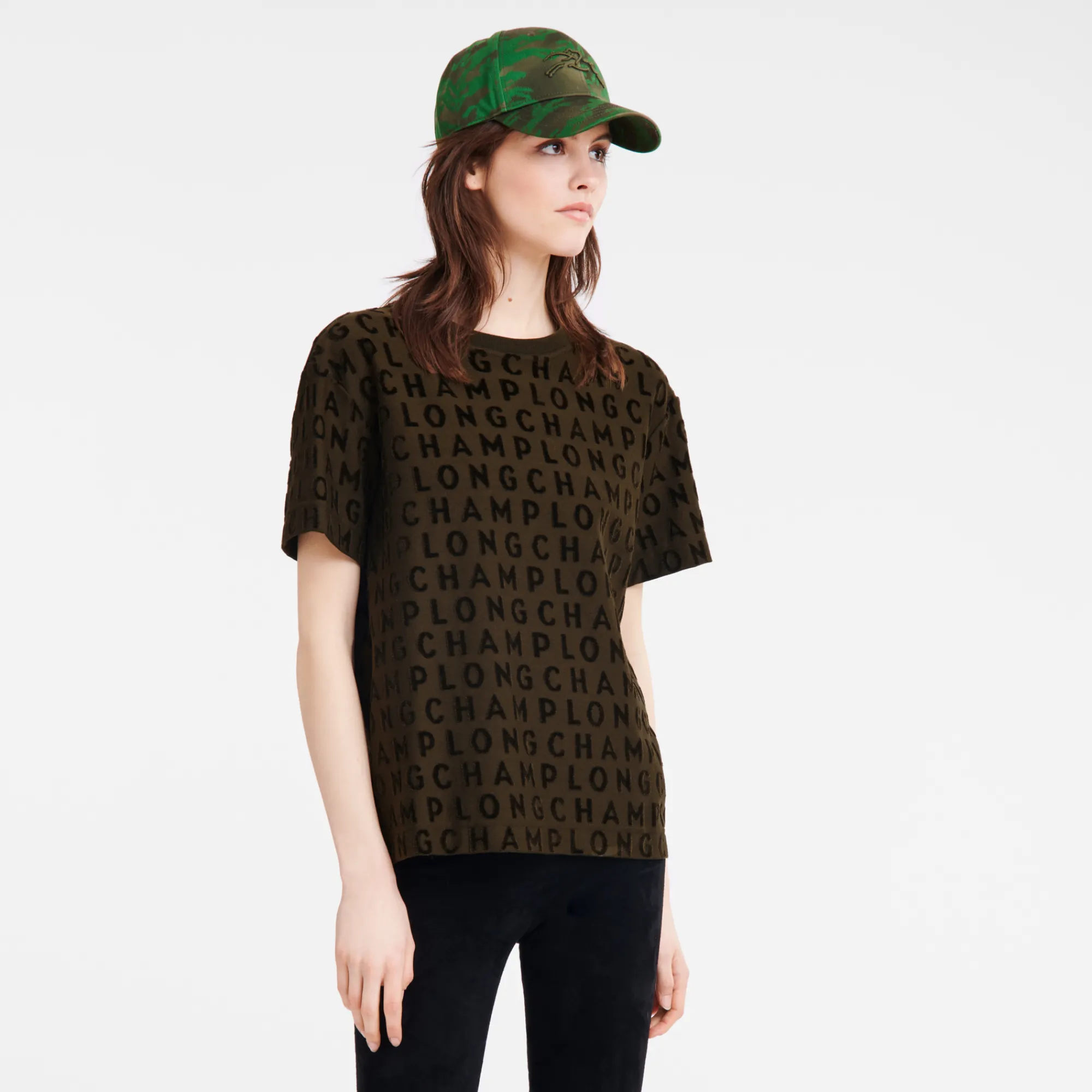Online Longchamp T-shirt Ample Signature Kaki
