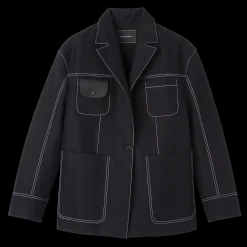 Online Longchamp Veste Oversize à Surpiqures Noir