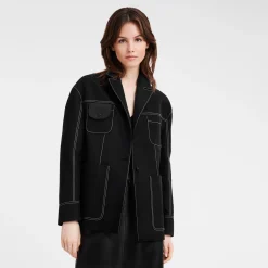 Online Longchamp Veste Oversize à Surpiqures Noir