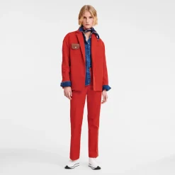 Longchamp Veste Oversize à Surpiqures Paprika