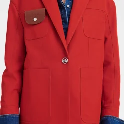 Longchamp Veste Oversize à Surpiqures Paprika